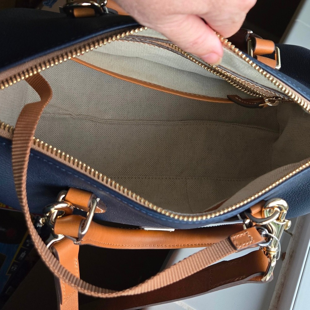 Dooney & Bourke Barrel Satchel 25 Small Marine Blue New Pebbled Leather Bag - Picture 6 of 9